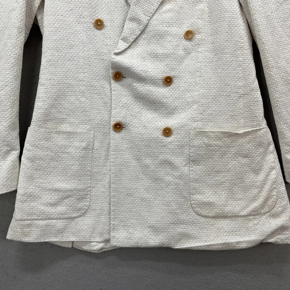 Sebastian Cruz Couture Blazer Men 40L White Double Breasted Textured Luxury Prep